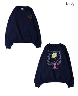 Brushed lining embroidery crew neck