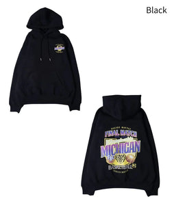 Fleece-lined basketball print pull hoodie