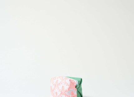 Caramel pouch pink triangle × green stripe