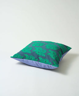 Cushion cover green flower × blue stripe L