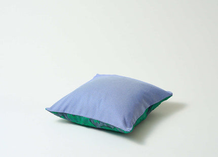 Cushion cover green flower × blue stripe M