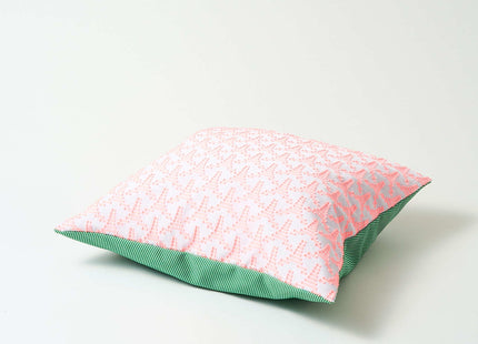 Cushion cover pink triangle × green stripe L