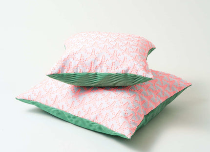 Cushion cover pink triangle × green stripe L