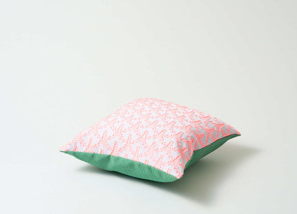 Cushion cover pink triangle × green stripe M