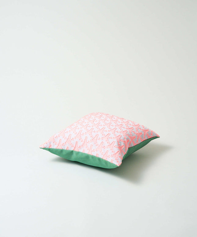 Cushion cover pink triangle × green stripe M