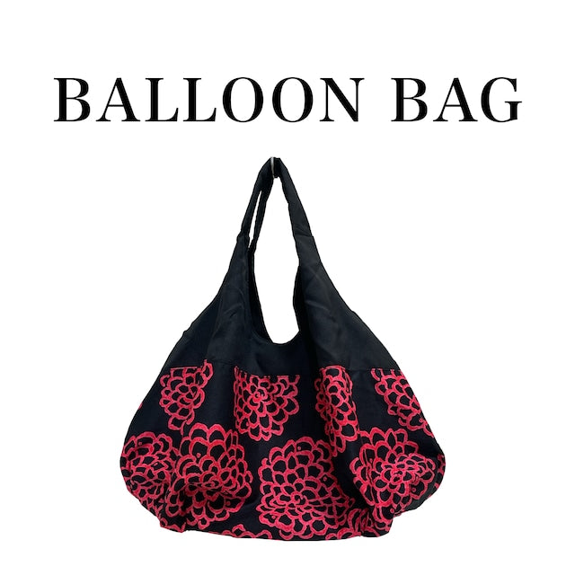 Dahlia print balloon bag (black x magenta)