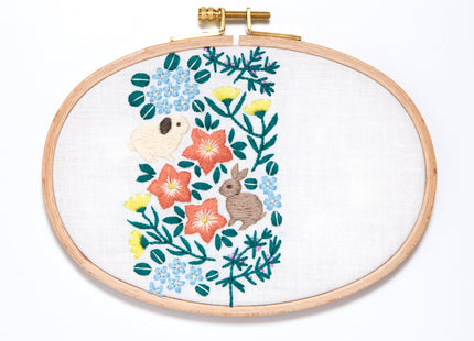 Flower and rabbit embroidery kit