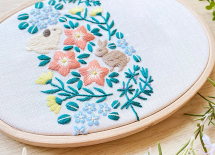 Flower and rabbit embroidery kit