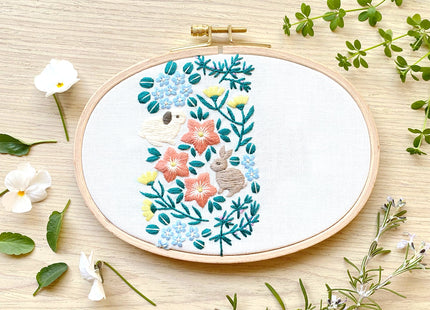 Flower and rabbit embroidery kit