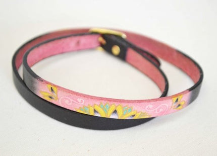 Hand-painted Yuzen Leather Bangle Cherry Blossom Arabesque Black