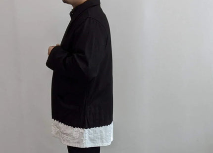 Hiroshima denim black dyed shawl collar jacket Susonokoshi dead stock fabric Nagoya black crest dyed