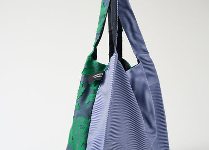 TWINS bag green flower × blue stripe L