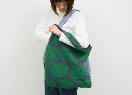 TWINS bag green flower × blue stripe L