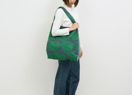 TWINS bag green flower × blue stripe L