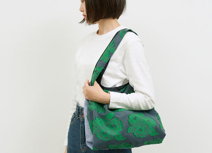 TWINS bag green flower × blue stripe M