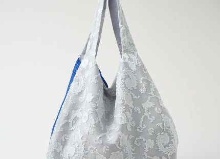 TWINS bag ice gray paisley × blue check L