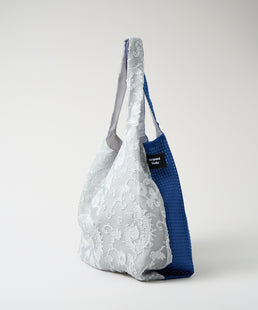 TWINS bag ice gray paisley × blue check L