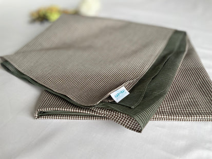 wrapping cloth Banshu Ori Furoshiki 100 x 100 cm Brown x moss green check & border pattern