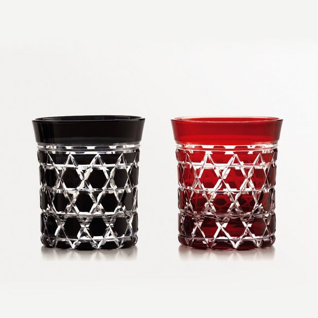 Mini old glass hexagonal basket pattern pair