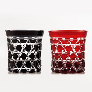 Old glass hexagonal basket pattern pair